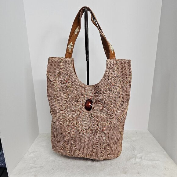 Chico's Tan Embroidered Straw Boho Shoulder Bag - Picture 1 of 16